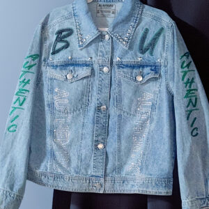 Womens BU Authentic denim jacket w green embroidery