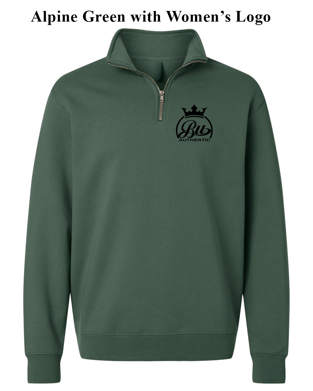 BU Authentic Green Quarter Zip Women Logo
