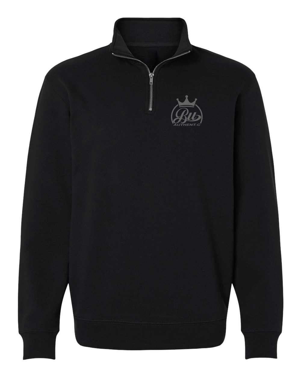 Silver BU Authentic on Black Quarter Zip Men